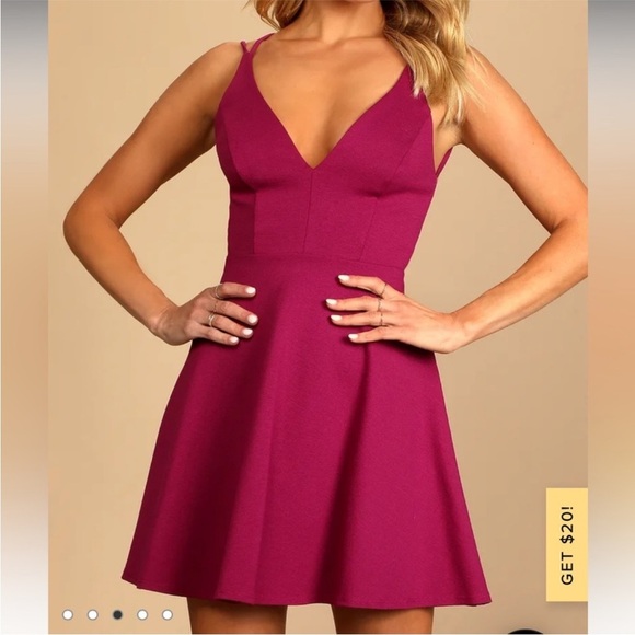 Lulus Dresses & Skirts - Lulu's Berry V-Neck Fit & Flare Mini Dress